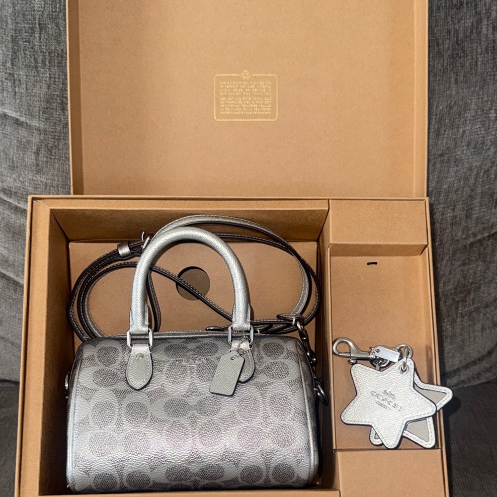 Rare Boxed Mini Rowan Crossbody Bag And Mirror Bag Charm Set In Signature Canvas - Picture 7 of 7